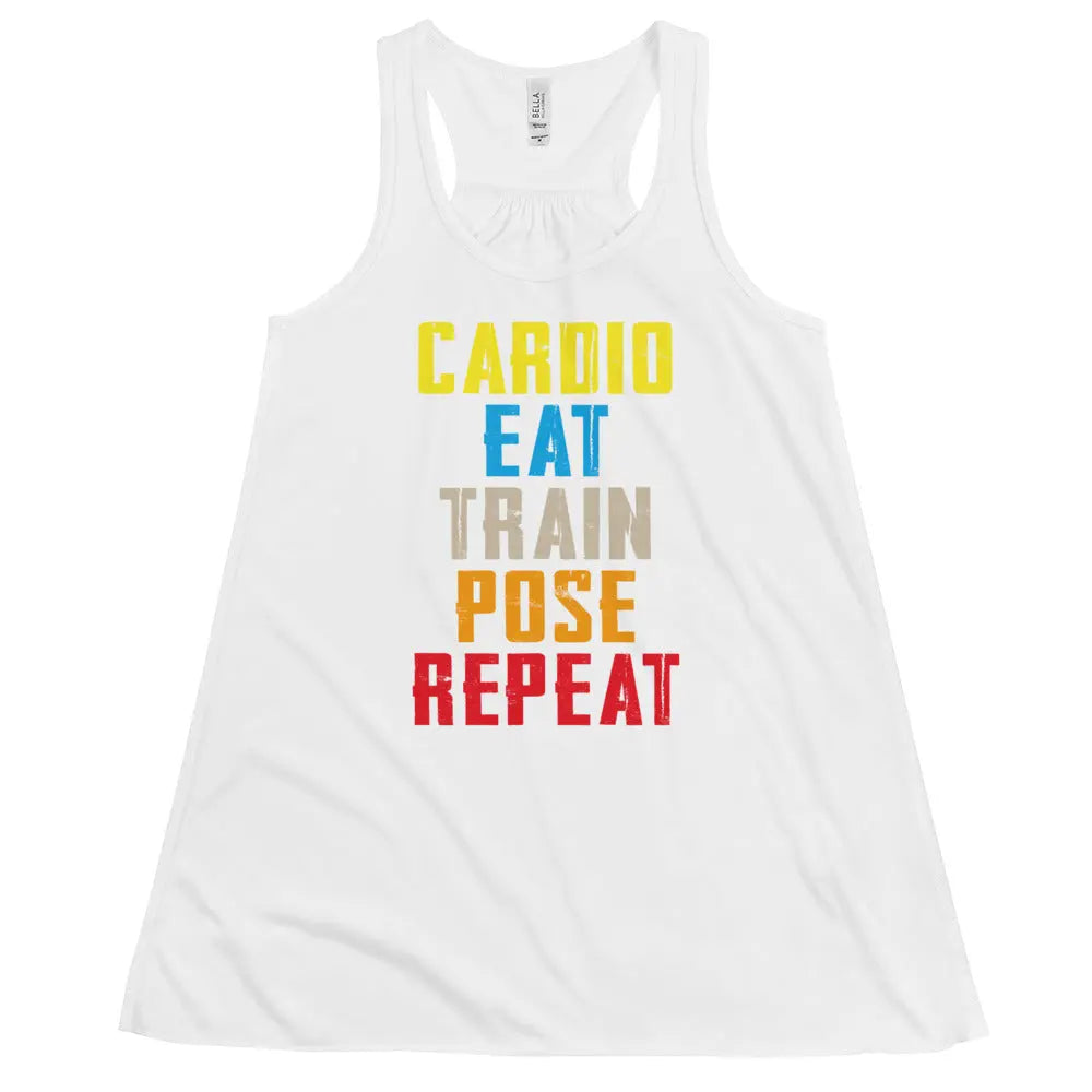 Ladies Flowy Racerback Tank Top - Cardio, Eat, Train, Pose