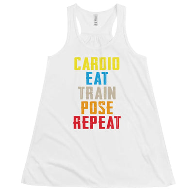Ladies Flowy Racerback Tank Top - Cardio, Eat, Train, Pose