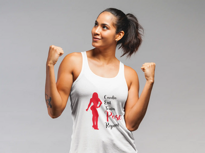 Women's Racerback Tank - Cardio, Eat, Train, Pose, Repeat