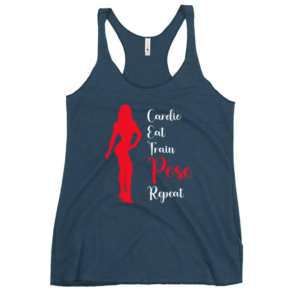 Ladies Racerback Tank Top - Cardio, Eat, Train, Pose, Repeat