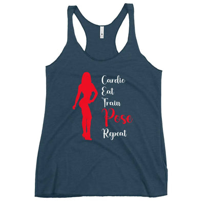 Ladies Racerback Tank Top - Cardio, Eat, Train, Pose, Repeat