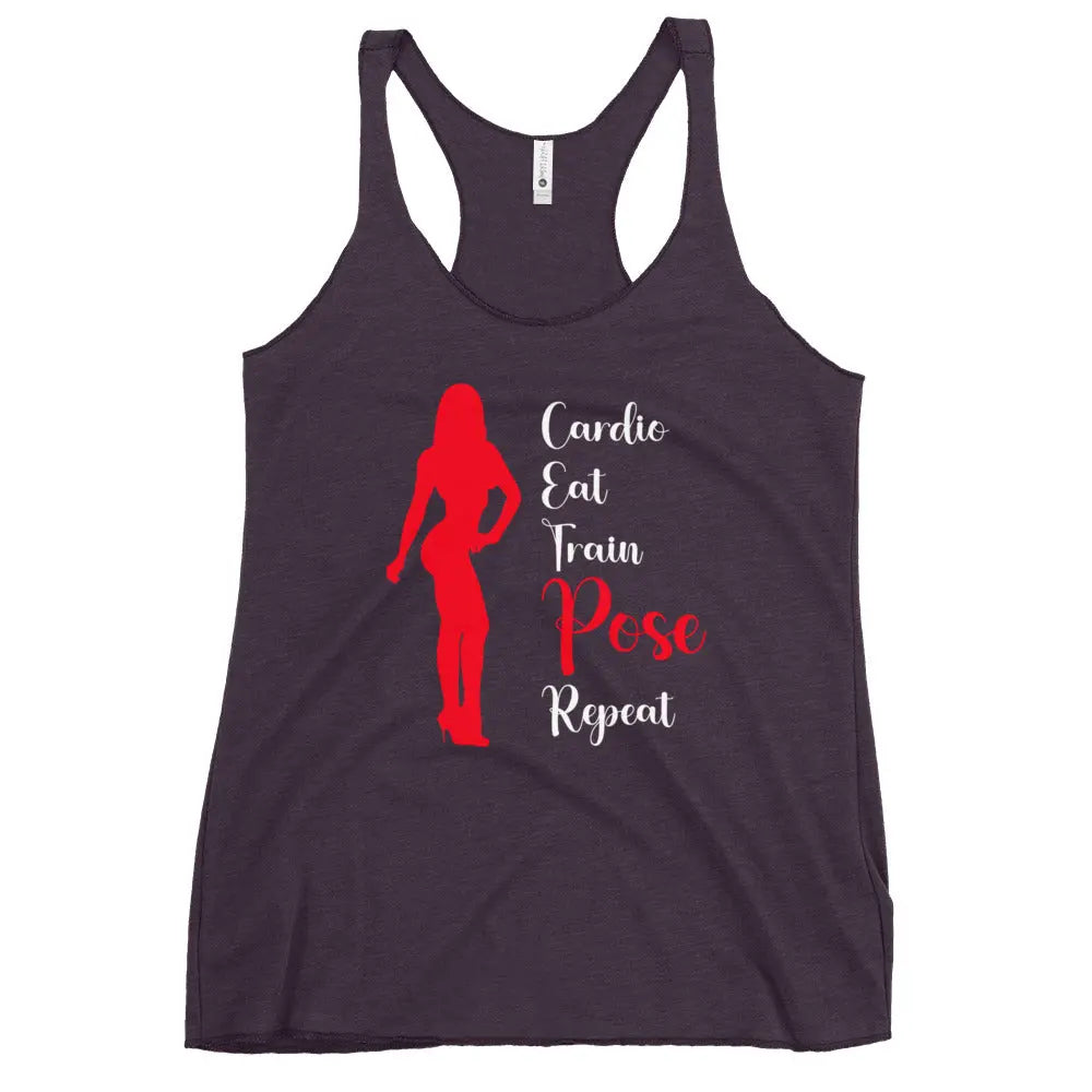 Ladies Racerback Tank Top - Cardio, Eat, Train, Pose, Repeat