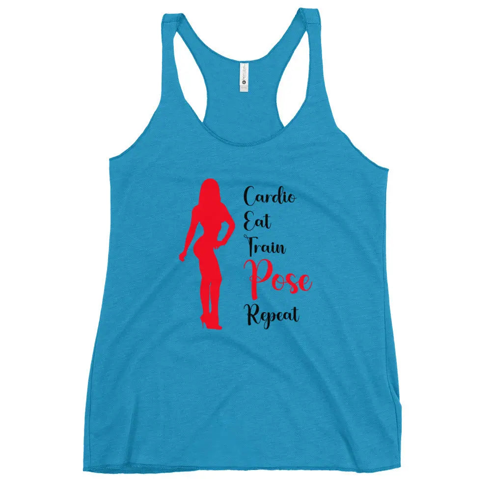 Ladies Racerback Tank Top - Cardio, Eat, Train, Pose, Repeat