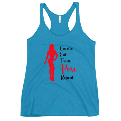 Ladies Racerback Tank Top - Cardio, Eat, Train, Pose, Repeat
