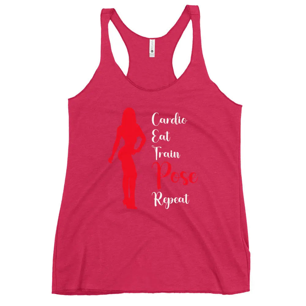 Ladies Racerback Tank Top - Cardio, Eat, Train, Pose, Repeat