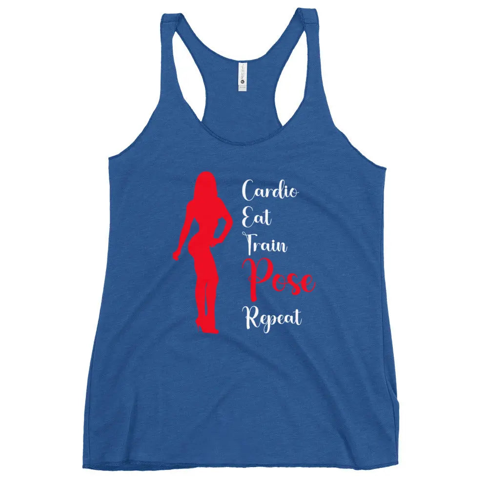 Ladies Racerback Tank Top - Cardio, Eat, Train, Pose, Repeat