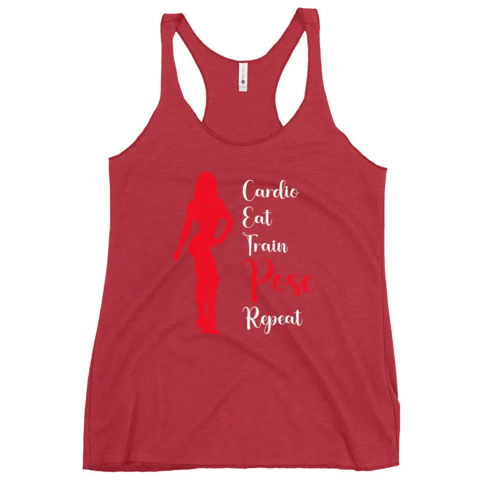 Ladies Racerback Tank Top - Cardio, Eat, Train, Pose, Repeat