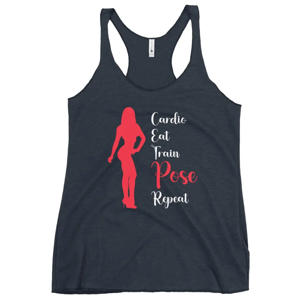 Ladies Racerback Tank Top - Cardio, Eat, Train, Pose, Repeat