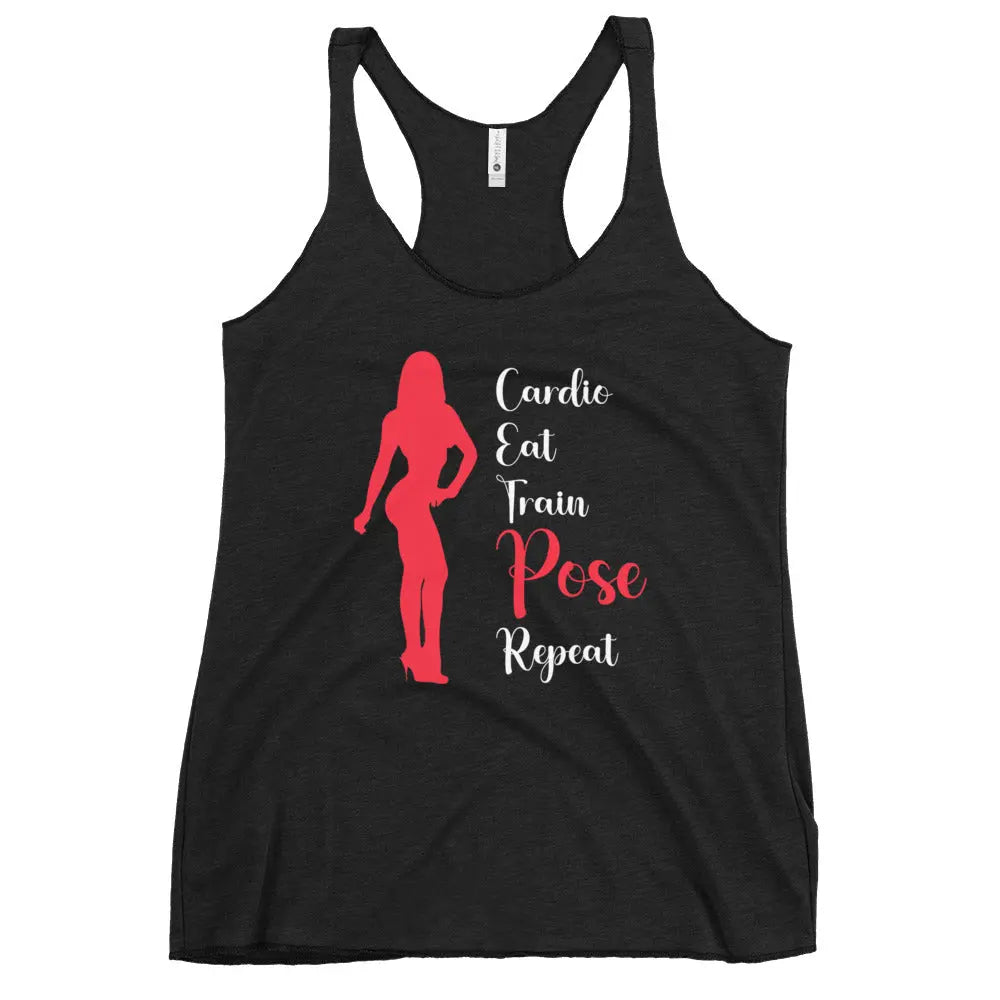 Ladies Racerback Tank Top - Cardio, Eat, Train, Pose, Repeat