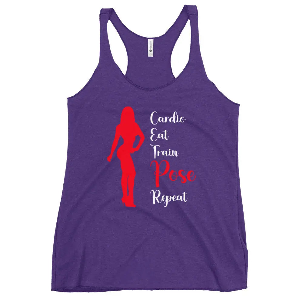 Ladies Racerback Tank Top - Cardio, Eat, Train, Pose, Repeat