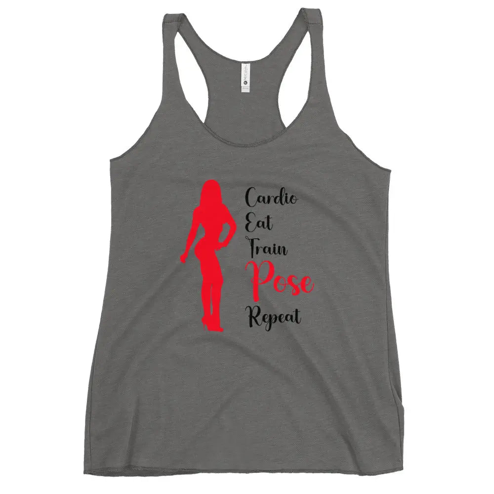 Ladies Racerback Tank Top - Cardio, Eat, Train, Pose, Repeat