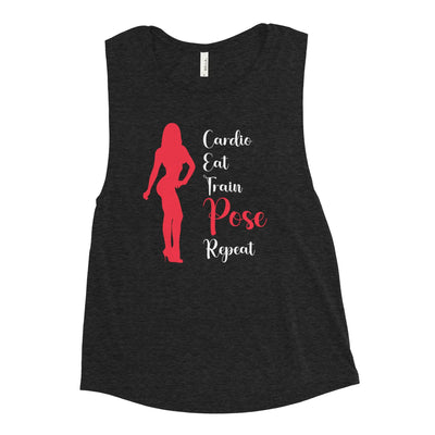 Women Muscle Tank Top - Cardio, Eat, Train, Pose, Repeat