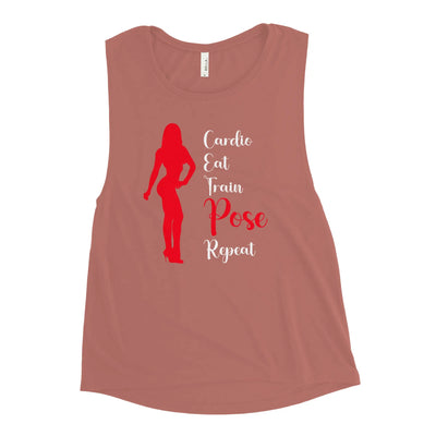 Women Muscle Tank Top - Cardio, Eat, Train, Pose, Repeat
